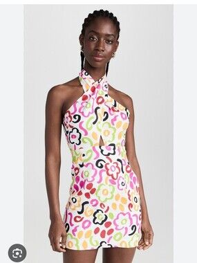 Rhode Sz 6 Tali Dress Lip Painted Bloom Halter Dress
